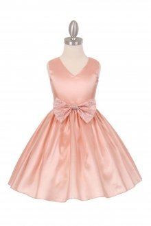 Blush Sleeveless Taffeta Flower Girl Dress with Dazzling Rhinestone Bow  